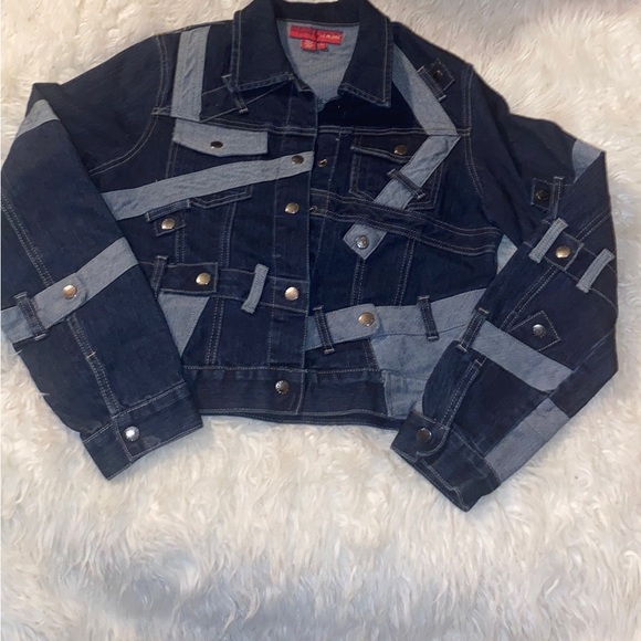 VINTAGE LE MORE RARE DENIM BELT JACKET AND FLARE JEAN SET - Picture 2 of 10